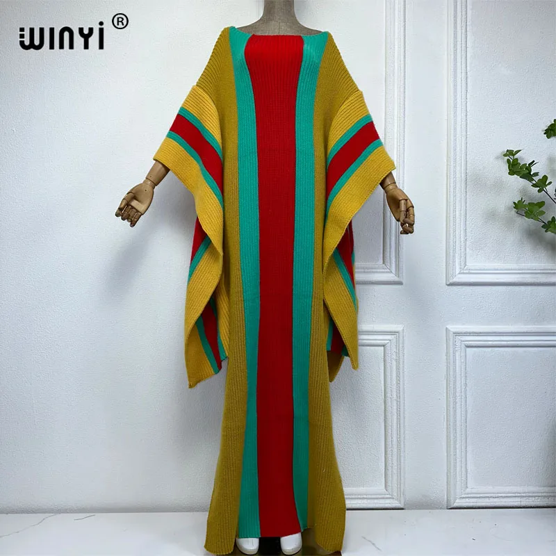 WINYI zimowa dzianinowa elastyczna sukienka maxi długa wygodna ciepła moda kaftan eleganckie damskie zimowe ubrania dla kobiet sukienki imprezowe