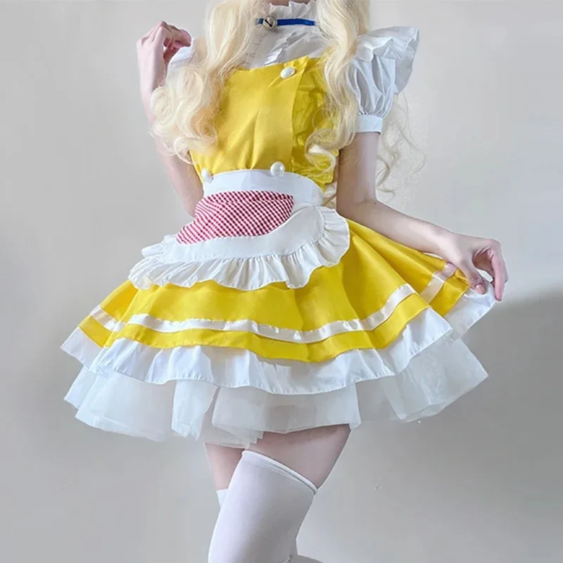 

qq98M-XL New Yellow Fantasy Cartoon Maid Costume Halloween Lolita Role-Playing Cafe Uniforms Comic Convention Stage Set