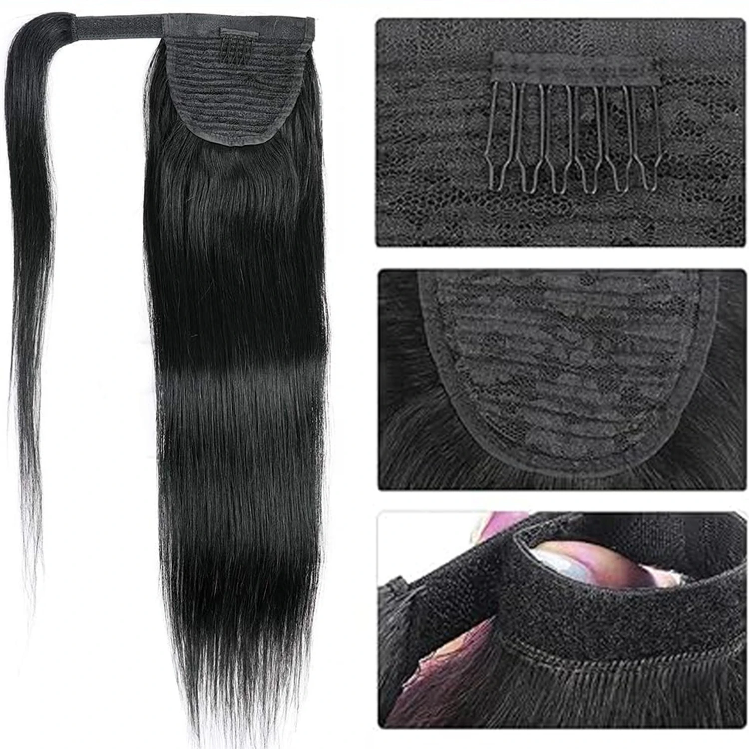 Capelli umani lisci brasiliani Remy Coda di cavallo Capelli umani Dritto Pasta magica Coda di cavallo Colore naturale Clip in un unico pezzo in posticci