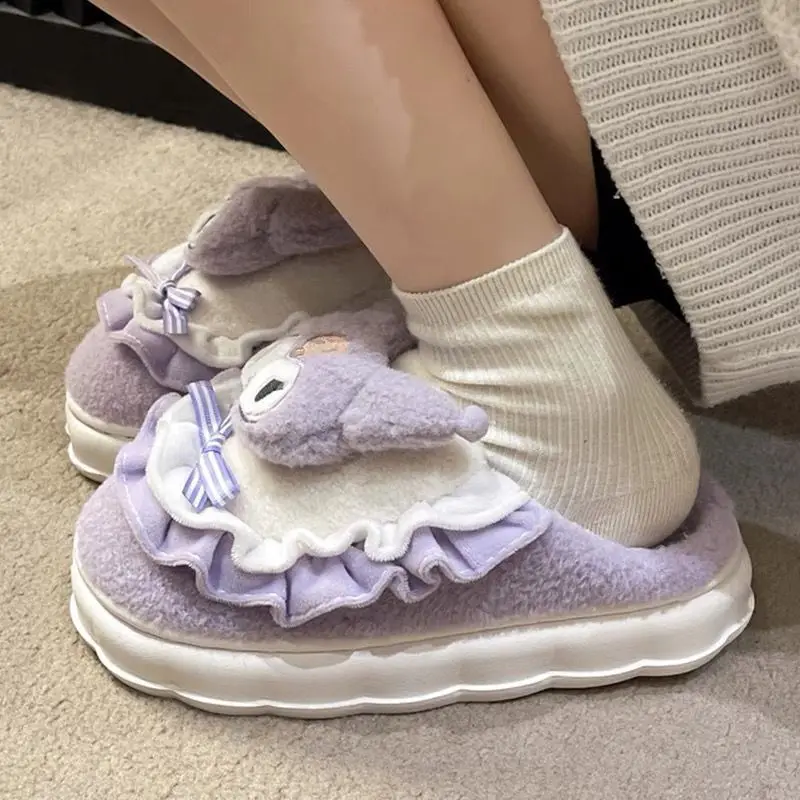 Hellokitty Cotton Shoes Kuromi Cinnamoroll Women Plushie Cartoon Plush Kawaii Flat Shoes Slippers Shoes Plush Gift Y2K