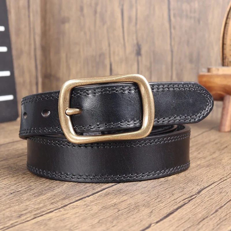 

Women's Genuine Leather Belts for Jeans Pants Cowhide Leather Waist Belt with Pin Buckle Black Brown Coffee Jeans Belts