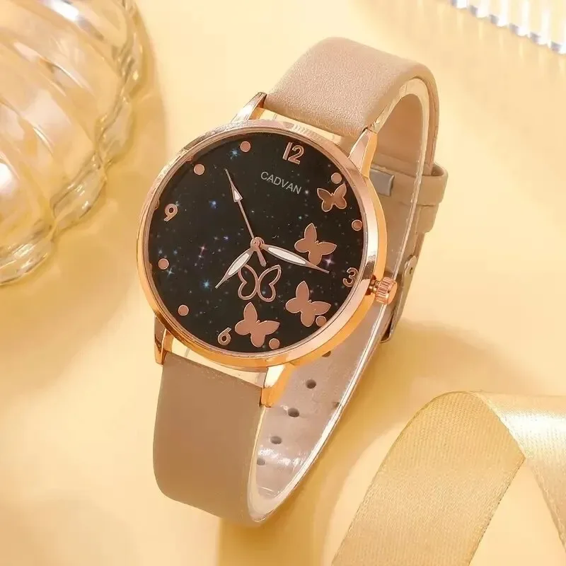 Women Fashion Casual Leather Belt Watches Ladies Starry Sky Butterfly Dial Quartz Wristwatches Dress Clock Reloj Mujer