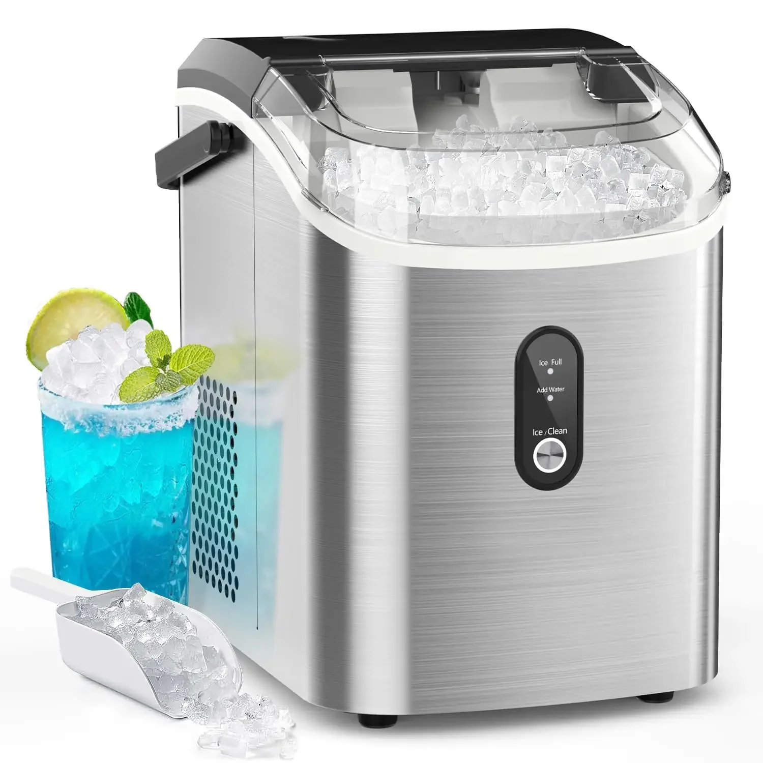 Nugget Ice Maker Countertop with Handle, Ready in 6 Mins, 35lbs Per Day, Pebble Ice Machine with Soft Chewable Ice, Self-C