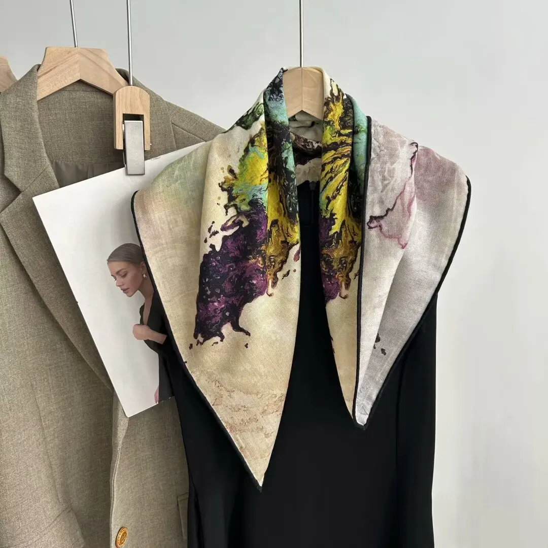 

Новый весенний шарф 2026 года с принтом «чернильная живопись», женский, двусторонний, двухцветный, с узором «ёлочка»