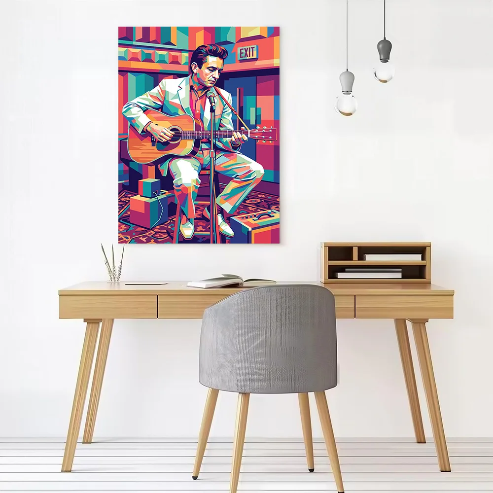 Johnny Cash Playing Guitar Canvas Wall Art Poster Personalized Photo Printing Perfect Gift for Modern Home Decoration Ornaments