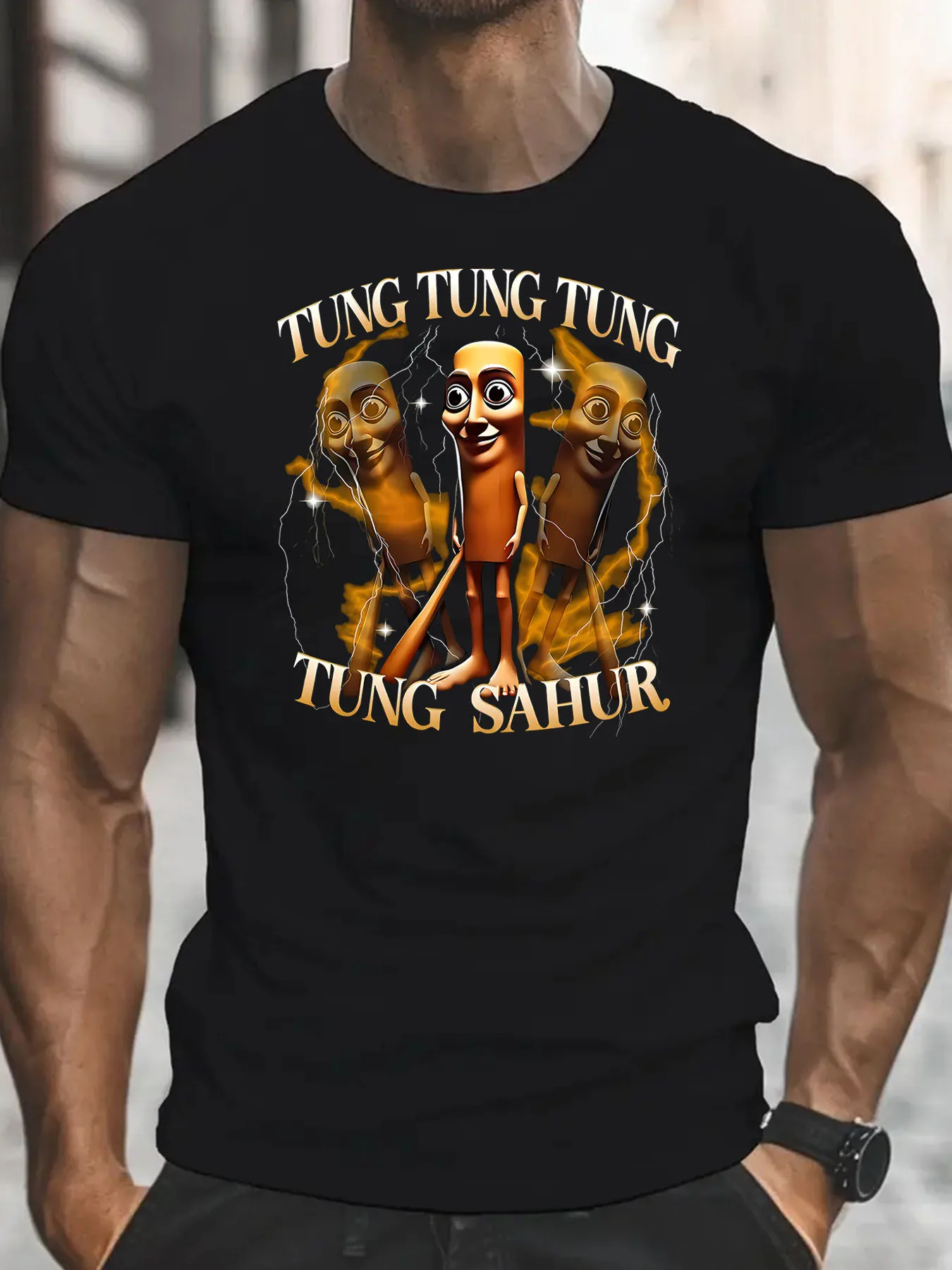 

[Tung Tung Tung Sahur Men's Tee] Men's Funny Graphic T-Shirt | Tung Tung Tung Sahur, Retro Cartoon Print