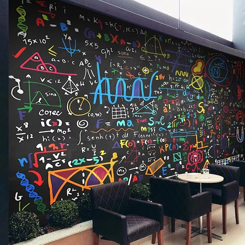 

Customized Modern Creative Wallpaper Colored Chalk Math Formula Photo Mural science Cafe Kids Living room background restaurant