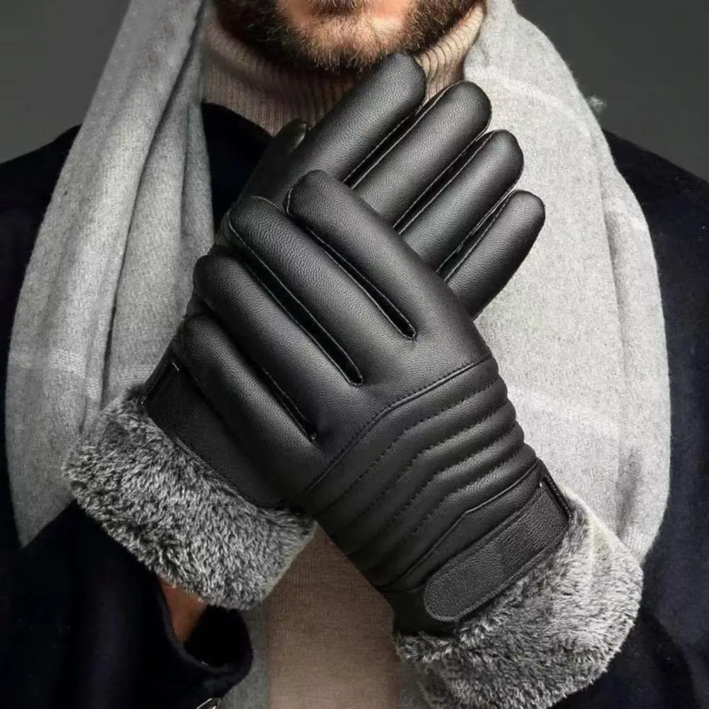 

Winter Riding Motorcycle Gloves Winter Plush Lining Riding Gloves Winter Faux Leather Motorcycle Gloves with for Men for Cycling