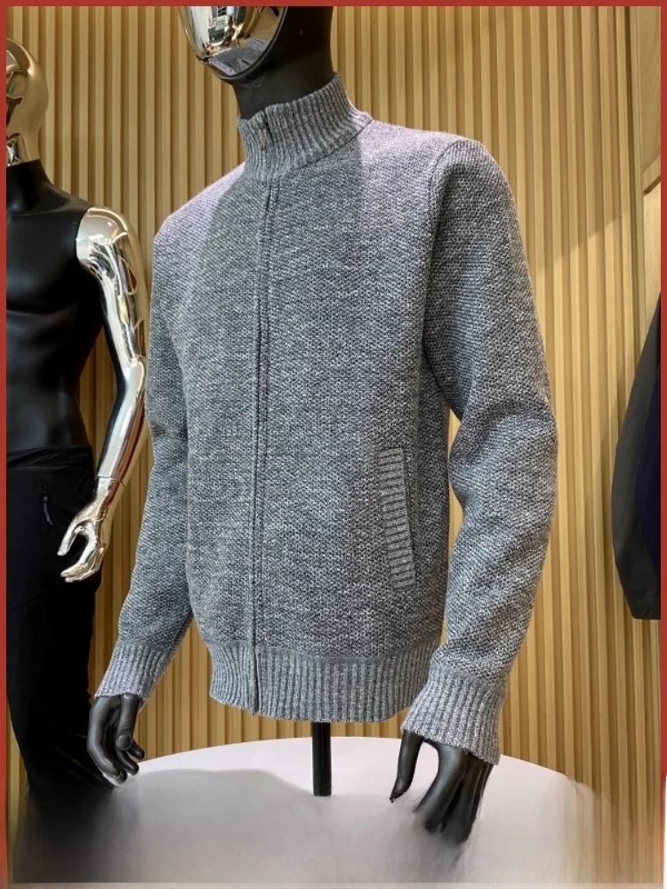 

Мужской трикотаж на подкладке Fce Jaet, повседневный длинный свек на молнии, теплый мягкий кардиган из полиэфирного волокна с воротником-стойкой, открытый кардиган, Swe...