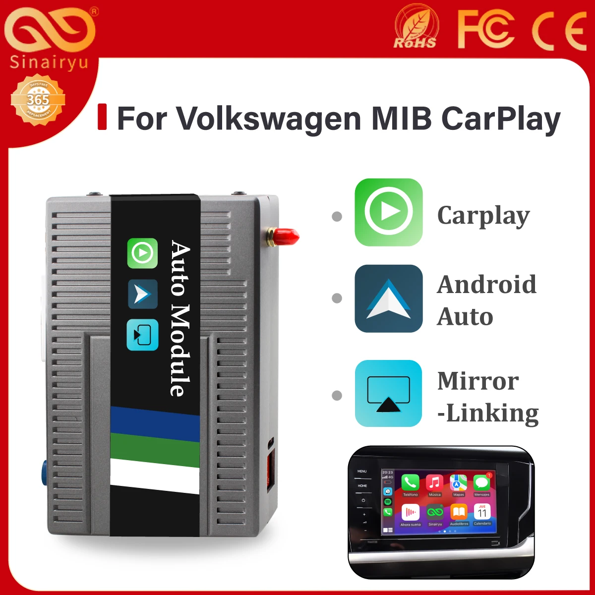 Беспроводной CarPlay Android Auto для Volkswagen Golf Tiguan Skoda Seat MIB 2012-2020 Mirror-Link