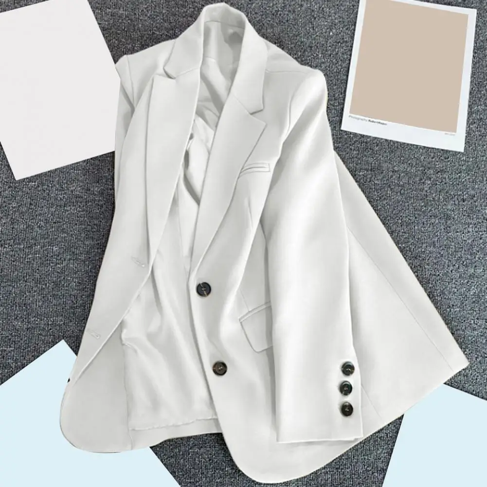 Casual Suit Coat Elegant Women's Lapel Suit Coat with Flap Pockets Two Buttons Solid Color Loose Fit Work for Professional