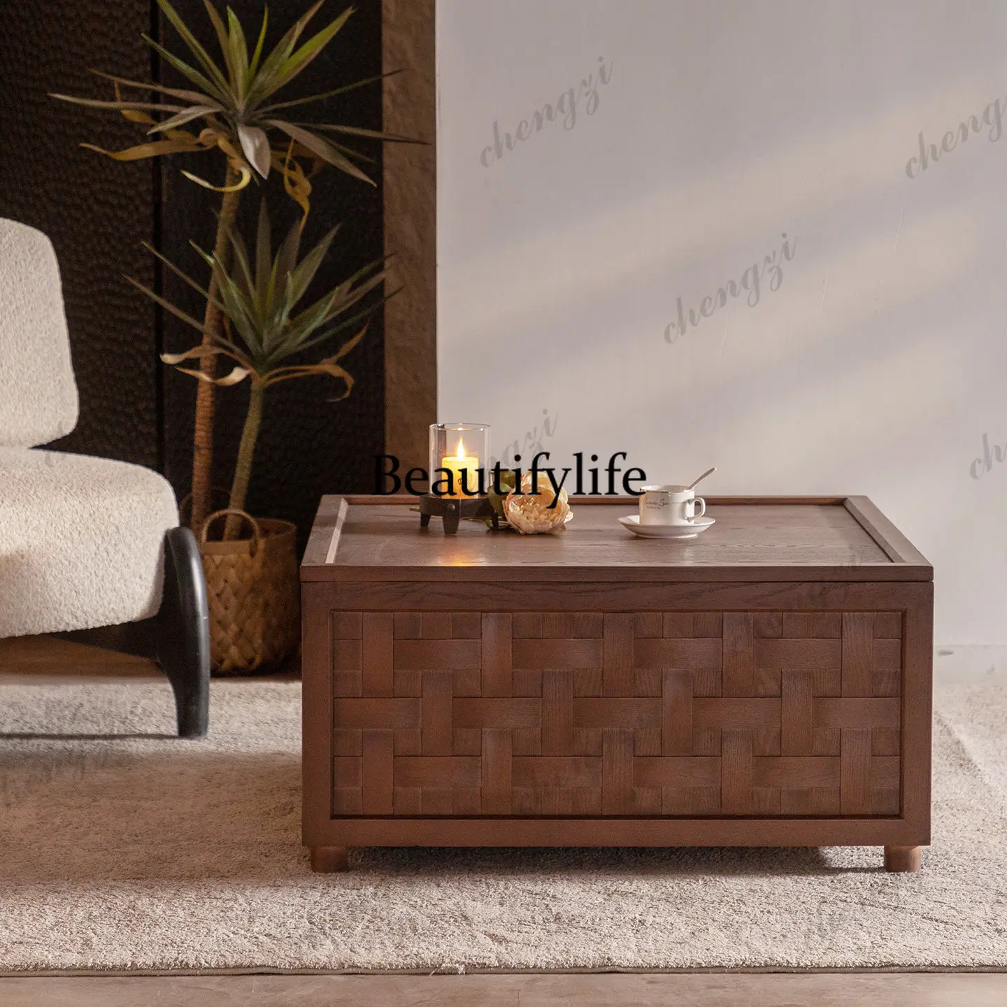 Medieval wabi-sabi wind living room coffee table B & B coffee shop restaurant sofa side few new Chinese square table