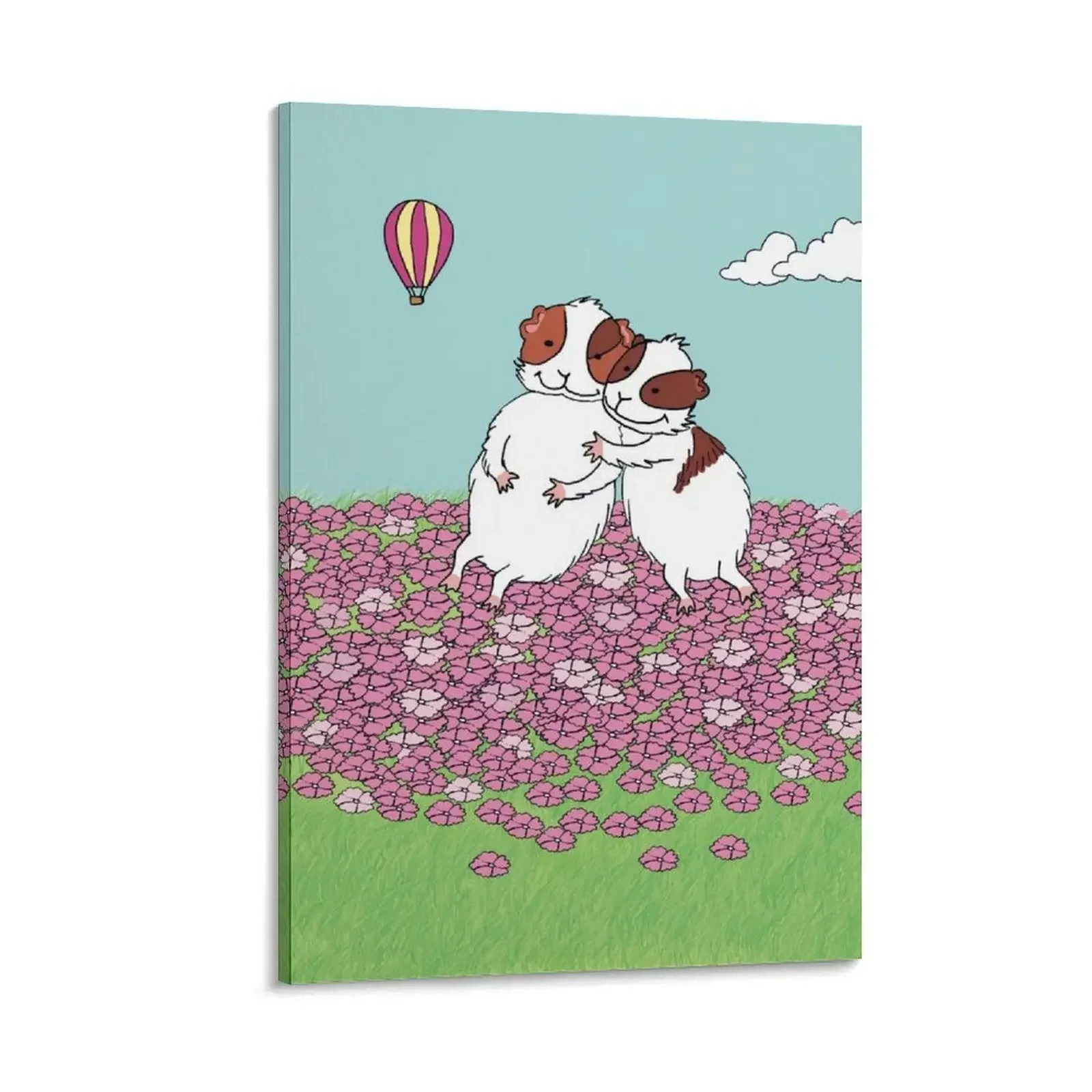 

Button and Zipper! Pink Flower Guinea Pigs Canvas Painting Wall decoration frame ornaments for home poster anime