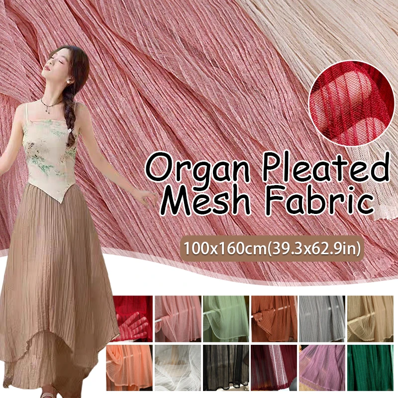 

100*160cm Organ Pleated Crease Mesh Lace Fabric Pleated Crepe Designer Fabrics Curtains Background Decor Handmade Craft