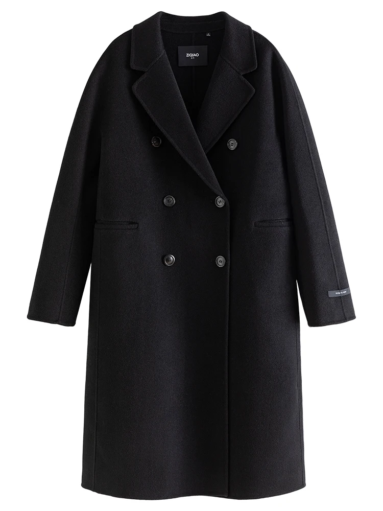 ZIQIAO Commuter Style Suit Lapel Double-breasted 100% Wool Double