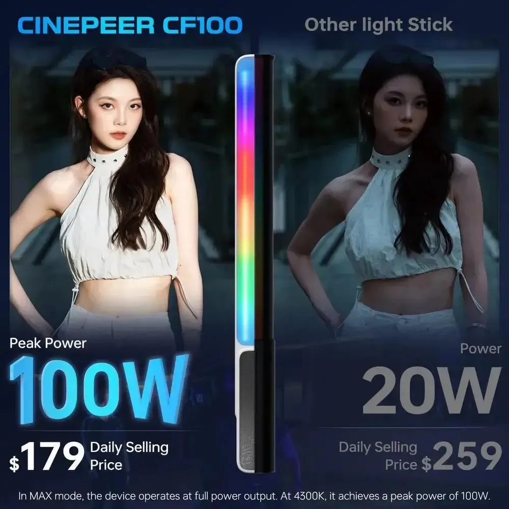 (DO Brasil) ZHIYUN CINEPEER CF100 RGB LED Light 100W يده عصا ضوء مصباح الفيديو للبث المباشر يوتيوب ستوديو