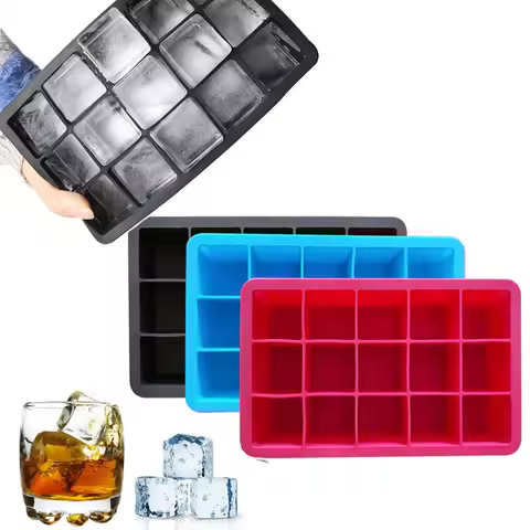 15 Grid Ice Cube Mold Silicone Big Square Ice Cube Tray Mold Ice Cube Maker Durable for Whiskey Cocktail Coffee Accessories