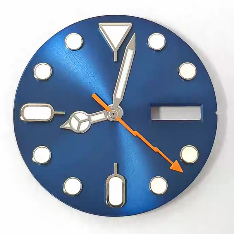 28.5 مللي متر الأخضر مضيئة المزدوج التقويم الأزرق أمة الله ساعة الطلب + بنز البرق الأيدي ساعة اكسسوارات صالح NH36 الحركة الميكانيكية