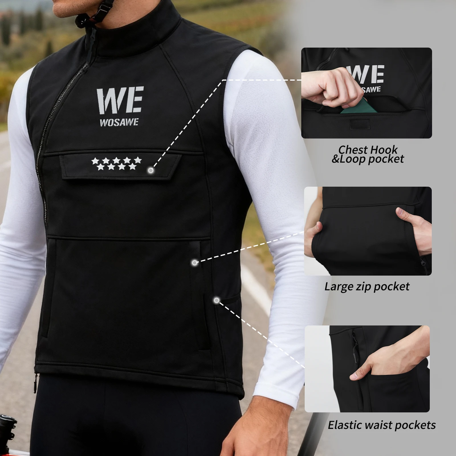 WOSAWE الشتاء دراجة نارية سترة دافئة عاكسة يندبروف جيليه موتوكروس على الطرق الوعرة سترة ملابس رياضية في الهواء الطلق 4 جيوب #3