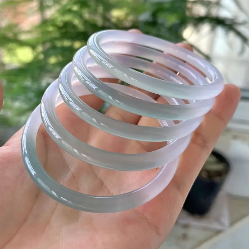 

Half mountain and half water oil cyan gradual change chalcedony bracelet women's thin round strip beauty bracelet