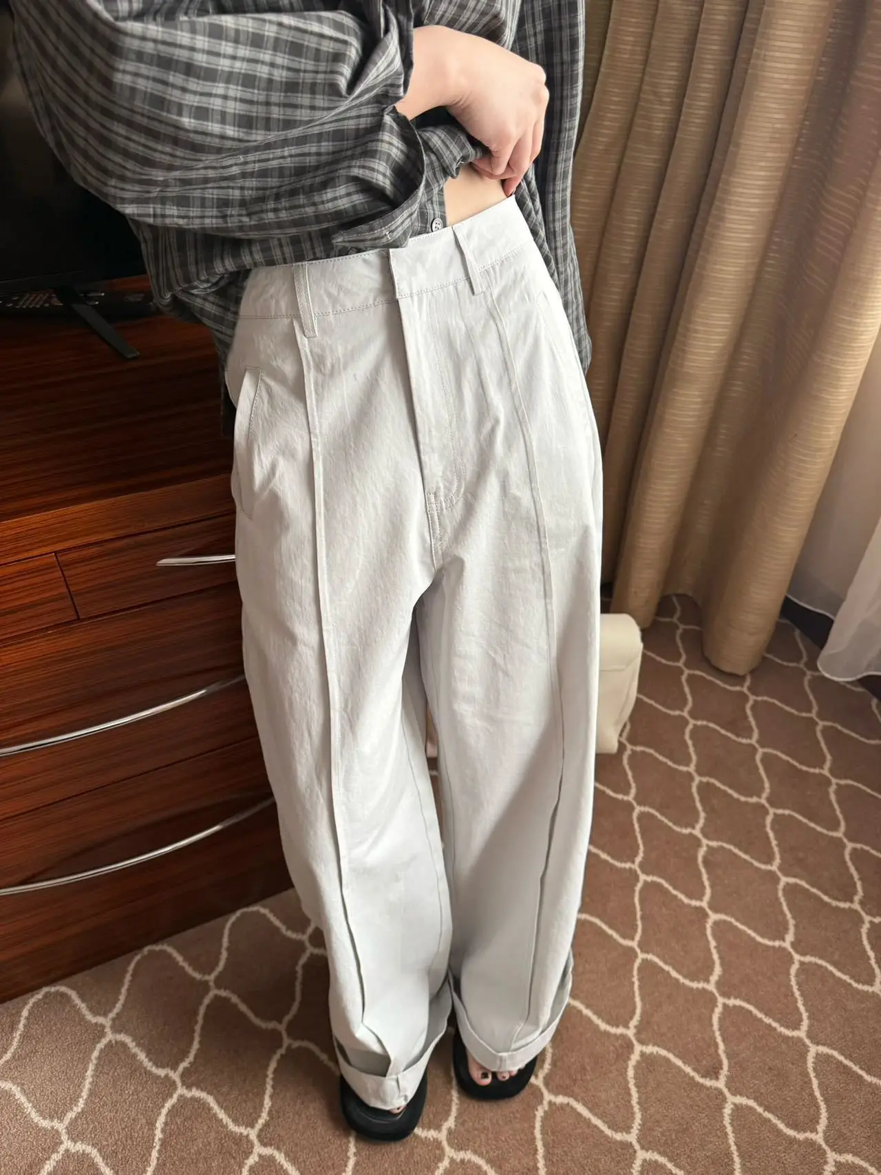 

Женские повседневные брюки с высокой талией и прямыми штанинами, весна 2026, свободный крой, универсальные, скрывающие бедра, повседневные брюки-палаццо