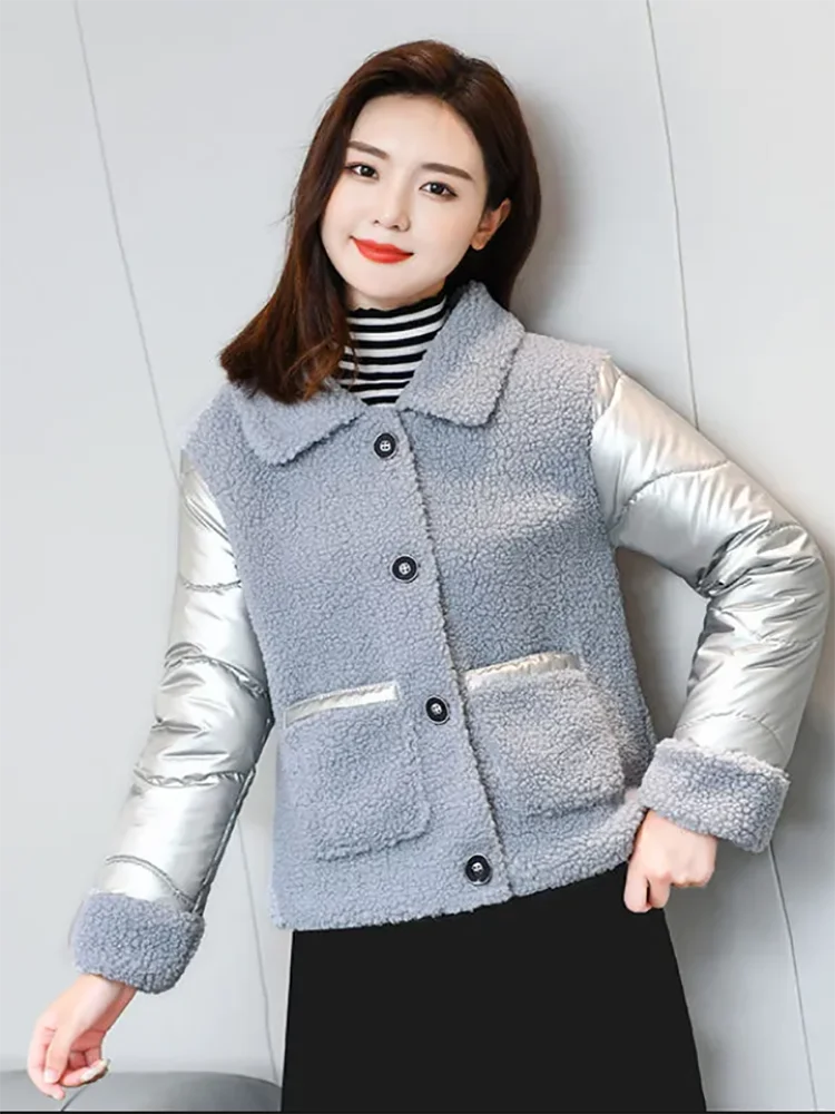 Autunno inverno nuove particelle cappotto imbottito in cotone con cuciture in velluto capispalla da donna cappotto spesso in pile di lana di agnello in pelliccia sintetica allentata