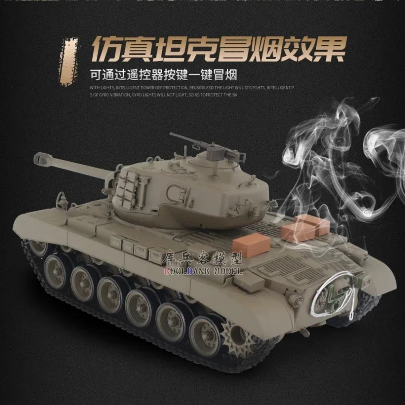 Henglong-Remote Control Tank Toy, 3838-1, United States, M26, Simulação elétrica, Smoke, Gift