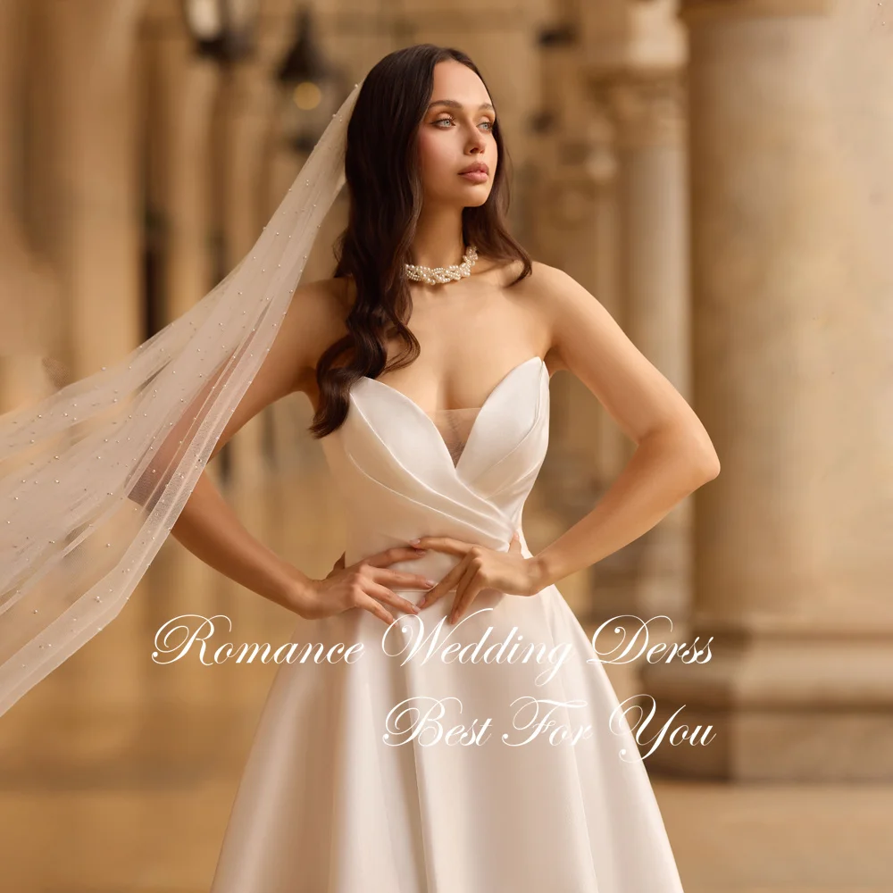 Moderno plissado com decote em v a linha vestido de casamento 2026 sem costas varredura trem sem mangas botões vestido de noiva vestidos de novia personalizado