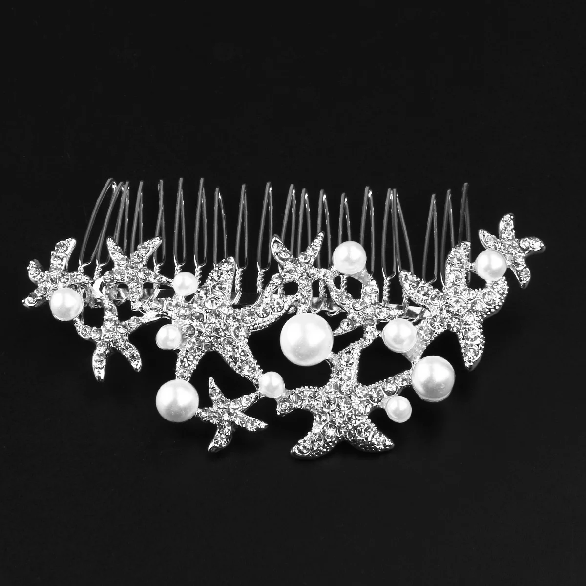 

Silver Tone Five-Pointed Star Rhinestone Pearl Hair Comb Wedding Bridal Bridesmaid Prom Women Hair Accessories Elegant Headpiece