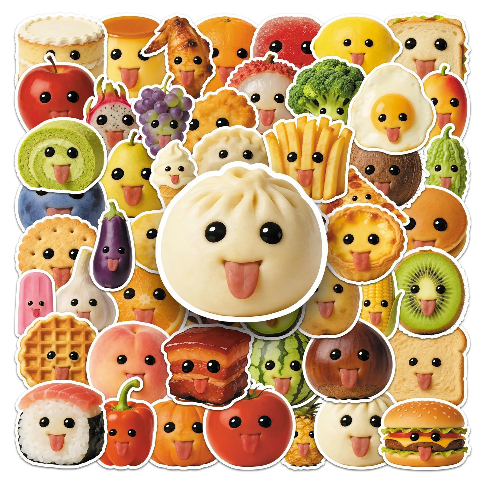 60 Sheets Doodle Fruit Eye Food Stickers, Realistic Waterproof Decor Stickers for Helmet, Cup, Luggage & DIY Crafts