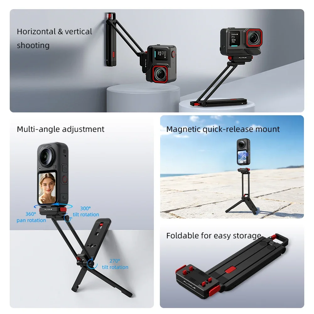 Flymile Metal Tripod for Insta360 Ace Pro 2 X6 X5 Accessories Camera Rotatable Quick-release Mount Tripod Magnetic Bracket Grip