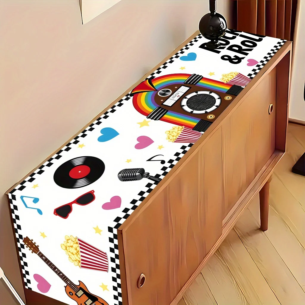 1pc Rock And Roll Themed Table Runner, Rectangular Decor for Dining Table, Coffee Table, Shoe Cabinet, Home Party Decoration