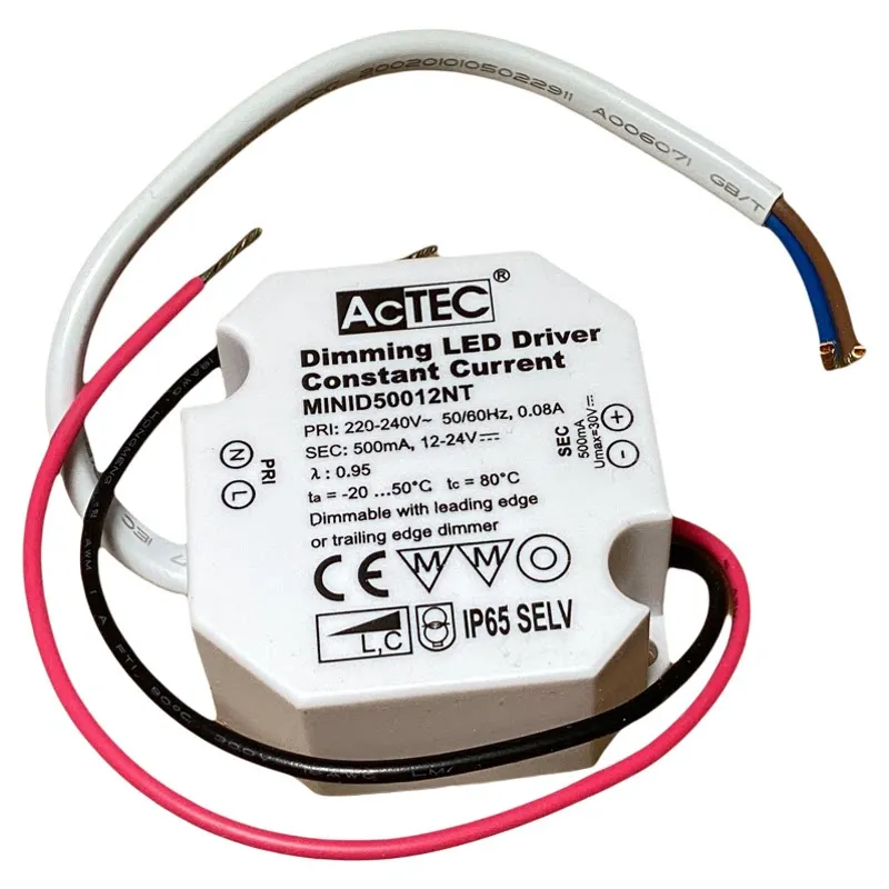 

Ультракомпактный диммируемый блок питания 12 Вт 500 мА для светодиодного освещения MINID50012NT для диммеров Trialing Edge или Leading Edge