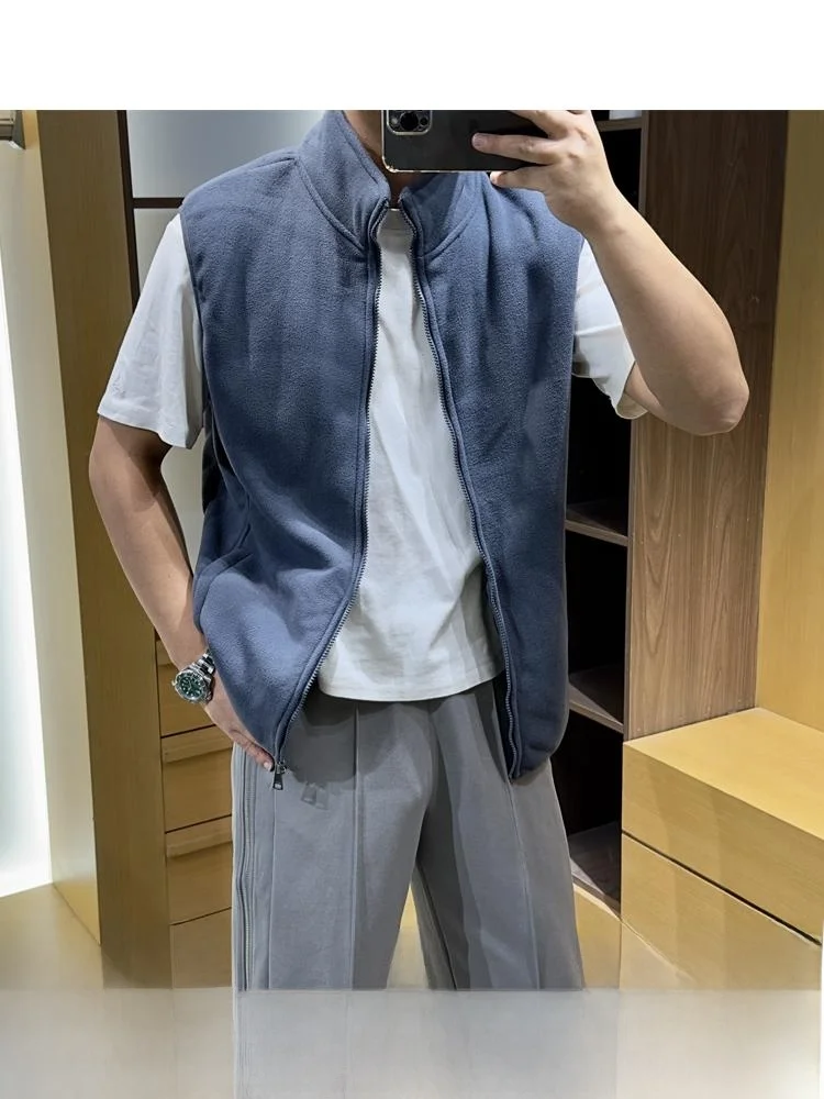 

Thiened Fce Lined Coral Velvet Sports Outdoor Leisure Vest Warm Youth Stand Fit Autumn Faion Stand Collar Bal