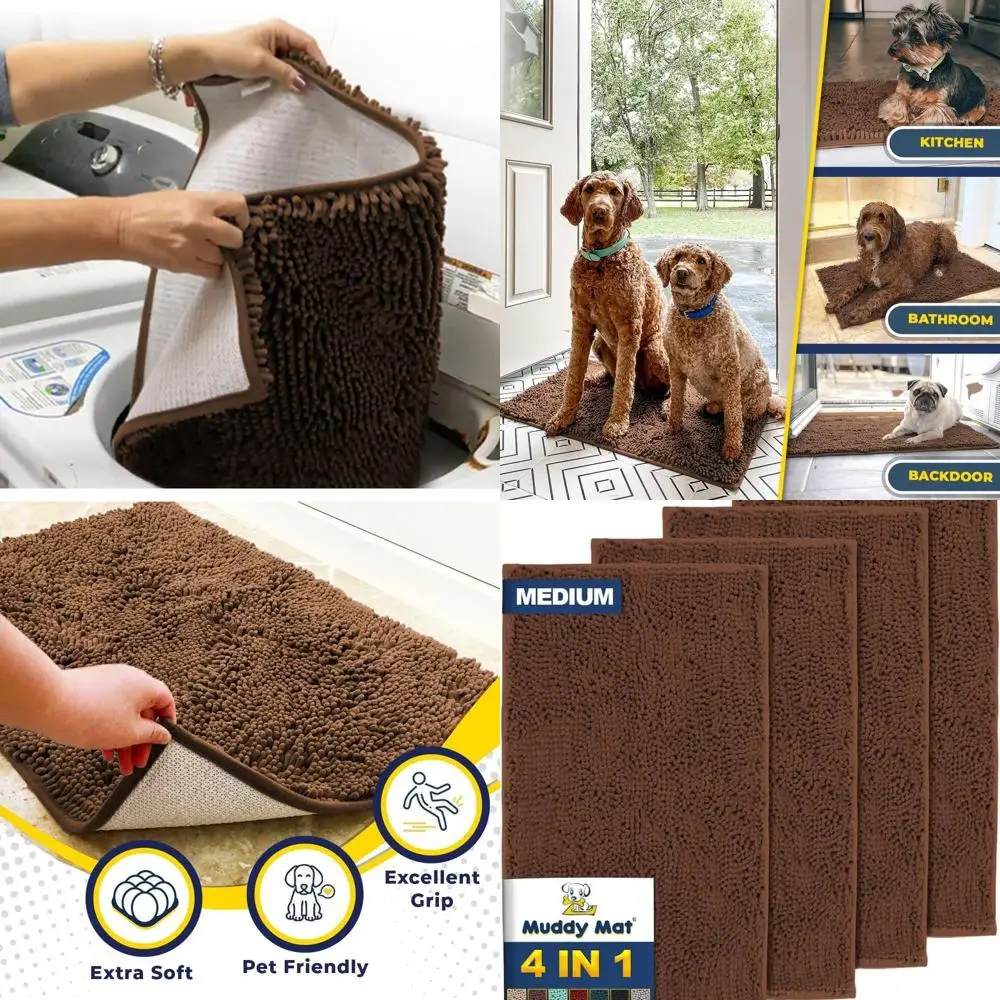 

Highly Absorbent 4-Piece Microfiber Mat Set: Brown, Medium Size, Non-Slip, Thick & Washable for Indoor & Outdoor Use