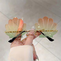 KAMMPT Cute Seashell Shaped Sunglasses 2025 New Rimless Multi-color Beach Vacation Decor Shades Trendy Stylish Rave Sun Glasses