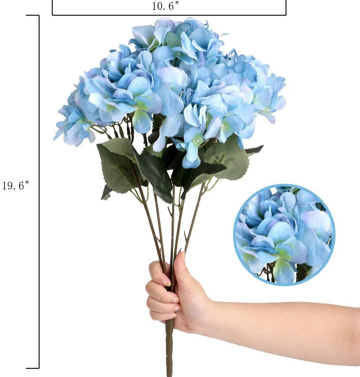 Artificial Flowers Silk Hydrangea Flowers with 5 Big Heads Bunch Bouquet for Home Wedding Party Decor DIY, Light Blue