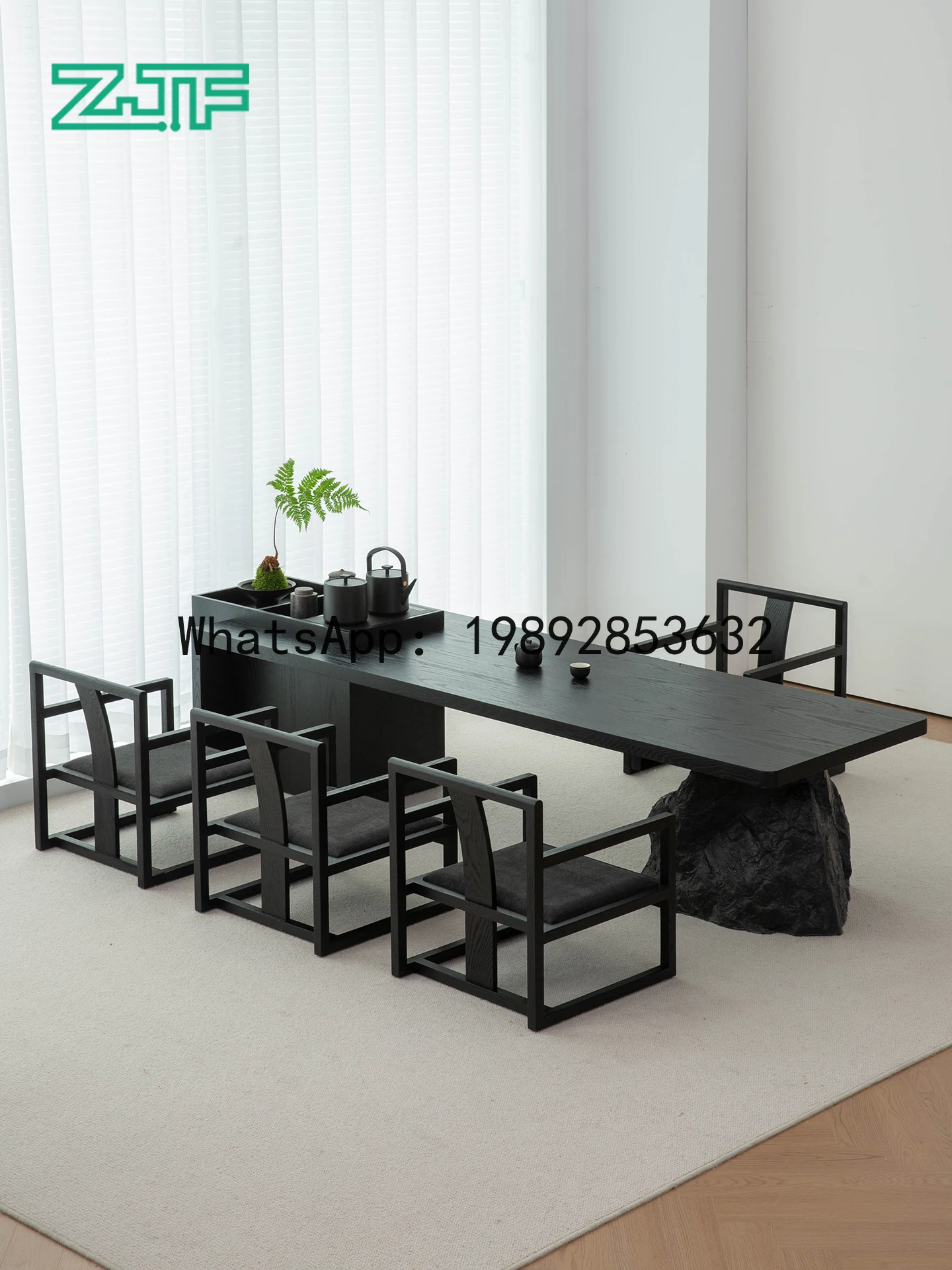 YFY Tea Room Tatami Tea Table Black Wabi-Sabi Style Japanese Low Table with Integrated Kettle for Brewing Kung Fu Tea