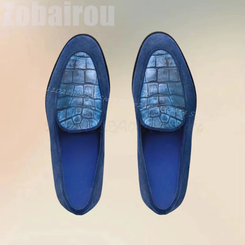 

Blue Alligator Print Patchwork Penny Loafers Fashion Slip On Men Shoes Luxurious Handmade Party Feast Banquet Men Casual Shoes