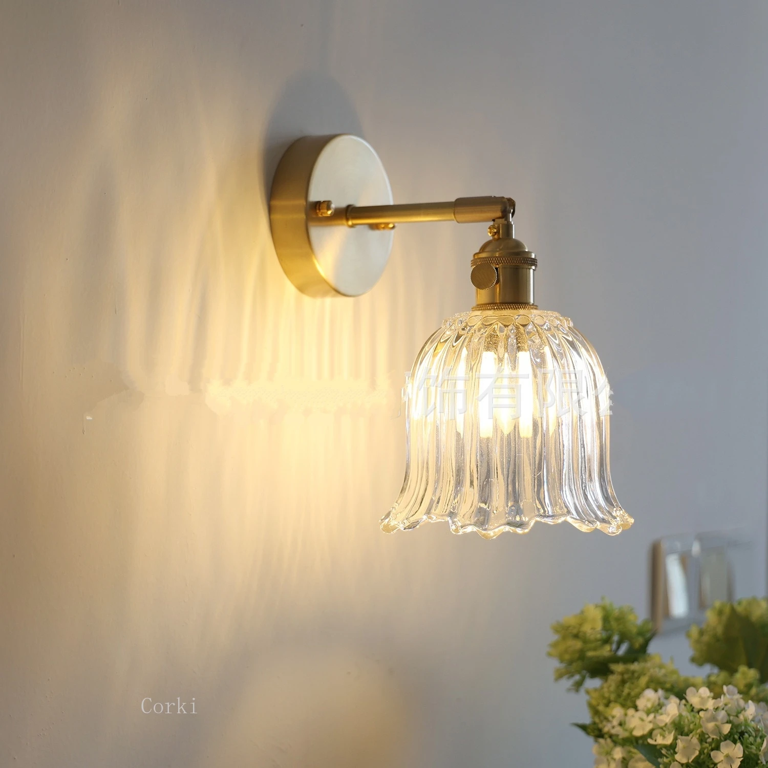 Vintage Floral Glass Wall Lamp Multi-style Pendant Light Glass Lampshade Brass Adjustable Bedside LampKitchen Island Dining Room