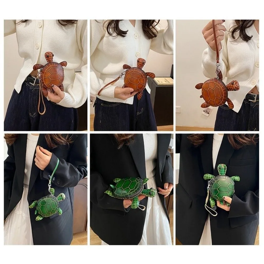 Funny PU Leather Cute Turtle Coin Purse Durable Cartoon PU Leather Key Holder Zipper Closure Novelty Animal Mini Handbag Student