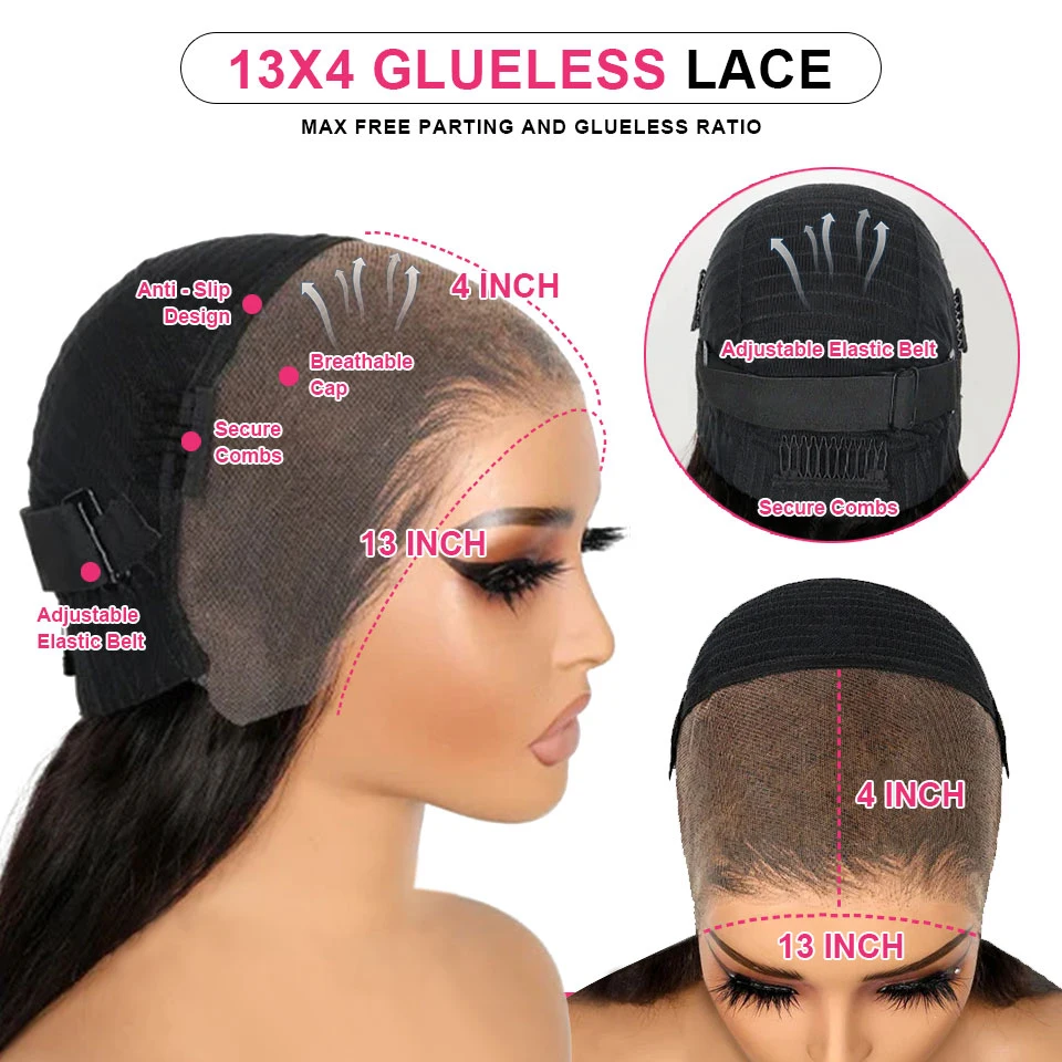 Peruca Lace Frontal Pré-Trançada, Perucas de Onda Profunda, Cabelo Humano, Sem Cola, Pré-Estilo, 3 Partes, HD, Tudo, Pronto para Ir