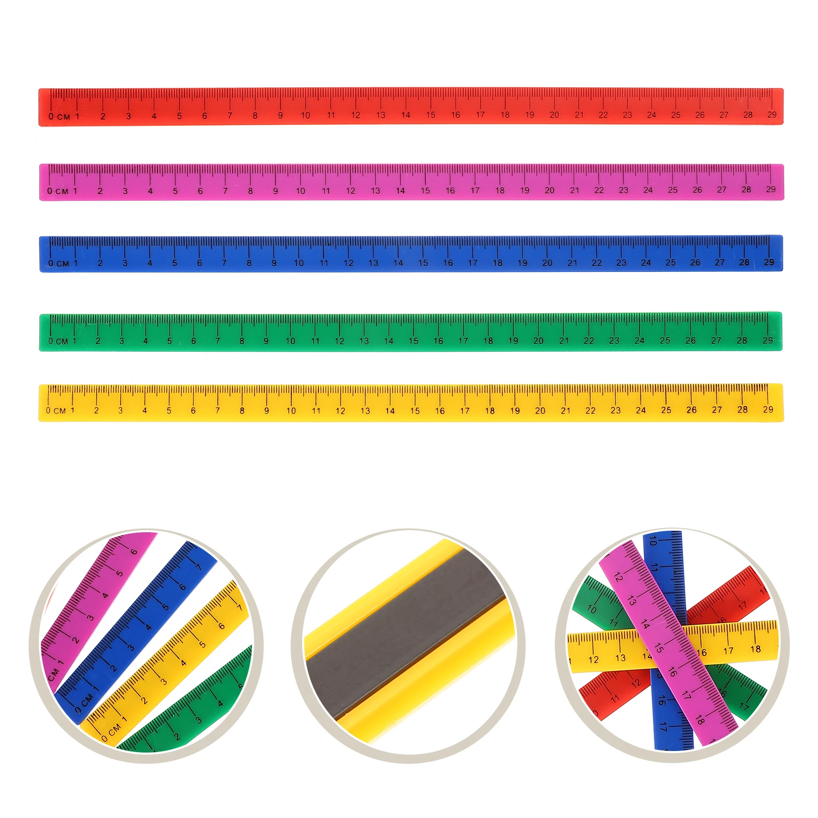 5pcs Magnetic Scale Ruler 29cm Plastic Straight Measuring Tools Multifunctional Drawing Rulers for Students Artists Designers