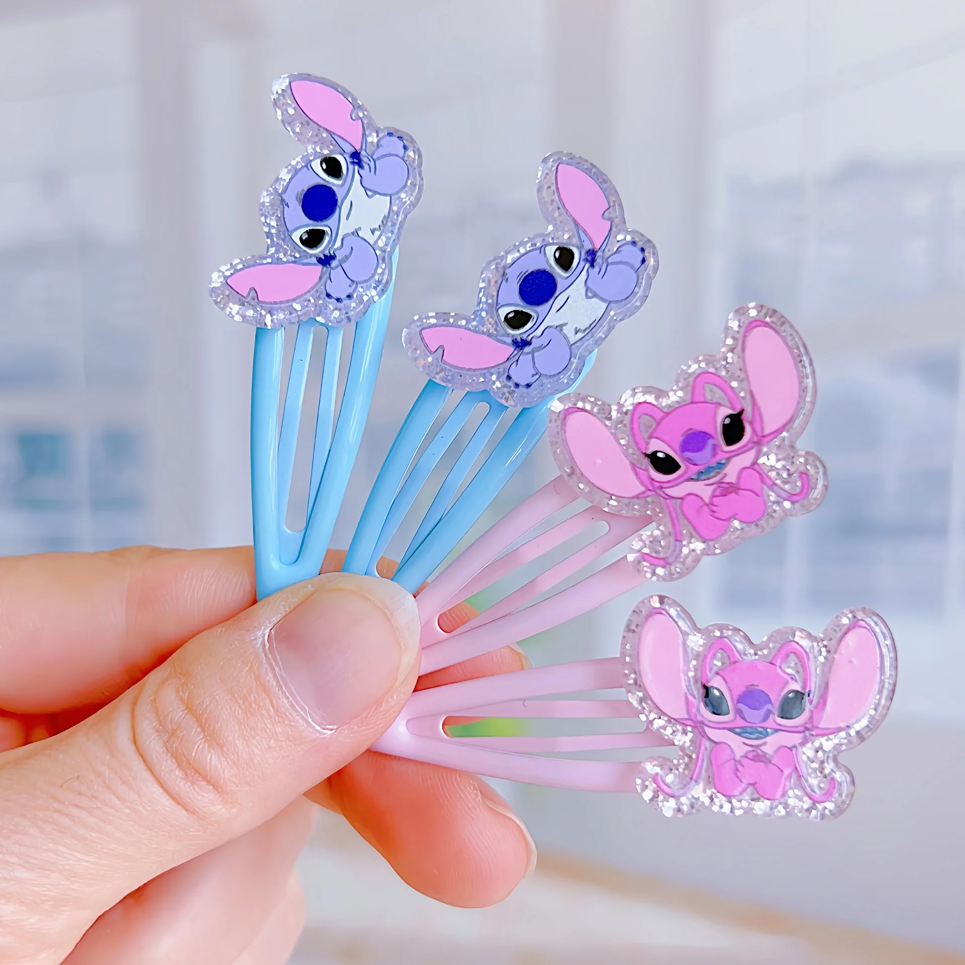 2er-Set Niedliche Stitch Glitzer-Haarspangen, Cartoon-Anime BB-Haarklammern für Kinder und Mädchen, Stylische DIY-Haaraccessoires, Kawaii Haardekoration