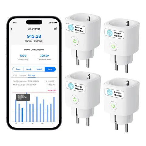 Meross Matter Smart Wi-Fi EU Plug with Energy Monitor Function Work with Apple Homekit Google Home Smartthings Alexa