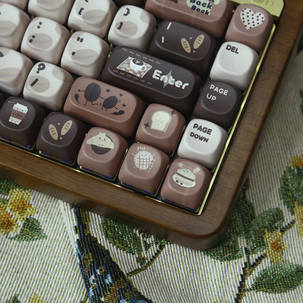 Moa biji kopi Keycap coklat tua warna kopi susu Pbt termal sublimasi lucu bulat Alice 2U/2.25U ruang Bar 131 tombol