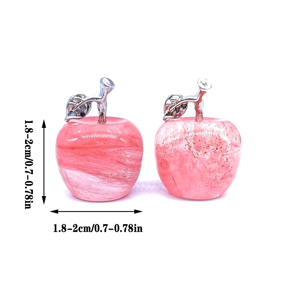 تفاح كريستال طبيعي، زخرفة تفاح أحجار كريمة مصنوعة يدويًا مع جذع أوراق فضية، تستخدم لتزيين المنزل، والمجموعة، وإعطاء الهدايا