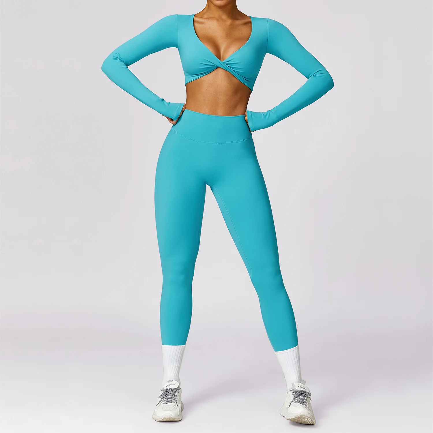 MODITIN-Conjunto de Yoga de manga larga para mujer, sujetador Sexy, Tops de cintura alta, Push Up, Leggings sin costuras, pantalones ajustados, colores bonitos, ropa de gimnasio, 2024