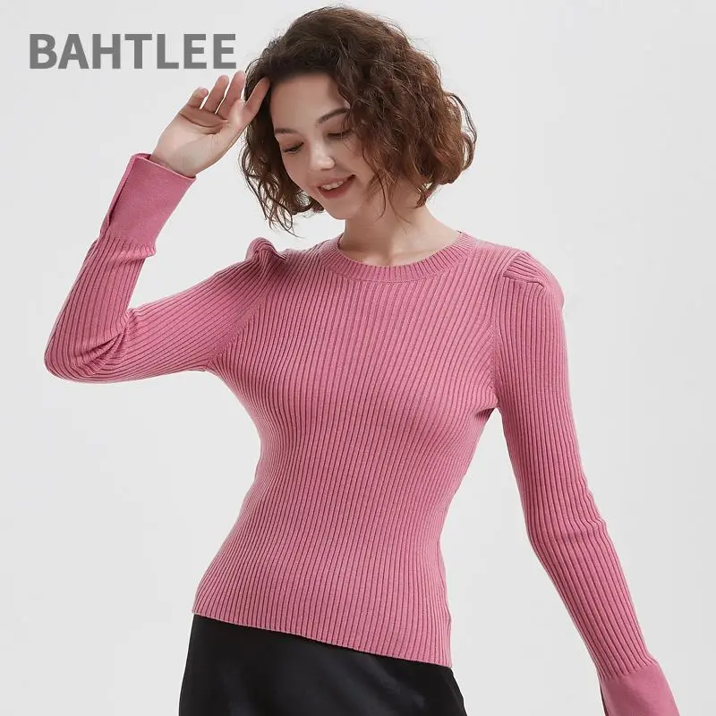 BAHTLEE-Women's Skinny Bottoming Shirt, High Elasticity, Long Sleeves, O-Neck Pullovers, Spring