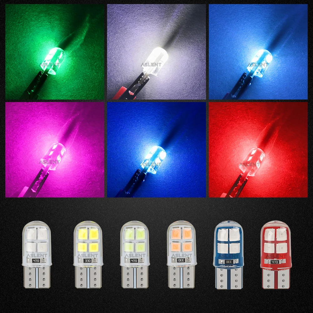 10pcs MINI Silicone LED Car Light 12V T10 W5W Wedge license plate lights Reading Bulb Signal Lamp Clearance Light 2835 8SMD